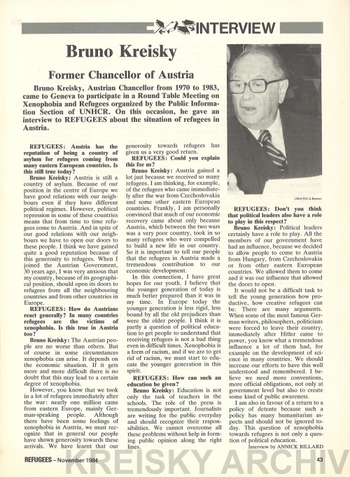 Interview mit Altbundeskanzler Bruno Kreisky zur Flüchtlingspolitik, 1984
