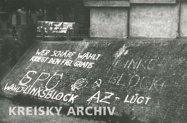 Graffiti aus 1949. Die Linkssozialisten (Linksblock) traten 1949 zusammen mit der KPÖ bei den Nationalratswahlen an.