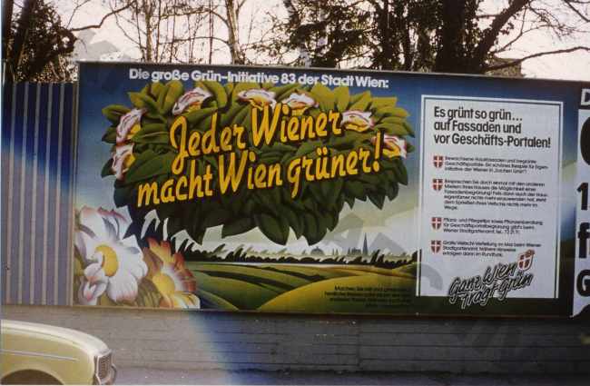 Foto von Plakatwand: Plakat der Stadt Wien „Jeder Wiener macht Wien grüner!“ 1983