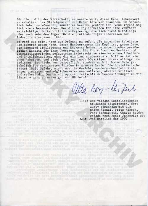Offener Brief: „Rettet die Sozialdemokratie in Österreich!“ von Utta Roy Seifert am 18. 12. 1984