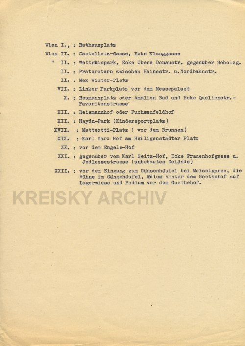 Liste der Orte in Wien, wo Informationsmaterial zum Gegenprogramm zu den kommunistischen Weltjugendspielen verteilt wurde.