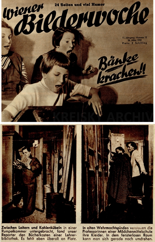 1955 berichtete die Illustrierte "Wiener Bilderwoche" anhand der Rahlgasse über die schlechte Ausstattung von Wiener Schulen. 