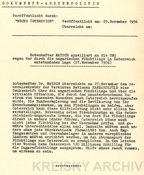 Der ständige Vertreter Österreichs bei den Vereinten Nationen appellierte 1956 an die UNO.