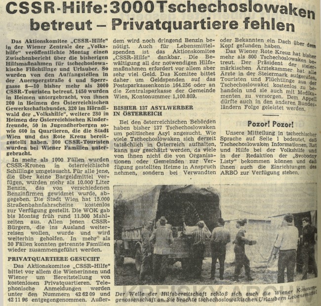 In Tageszeitungen wurden Privatquartiere für tschechoslowakische Flüchtlinge gesucht.
