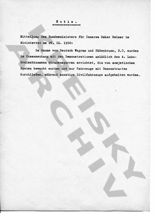 Bericht des Innenministers zu den Demonstrationen am 26. September 1950