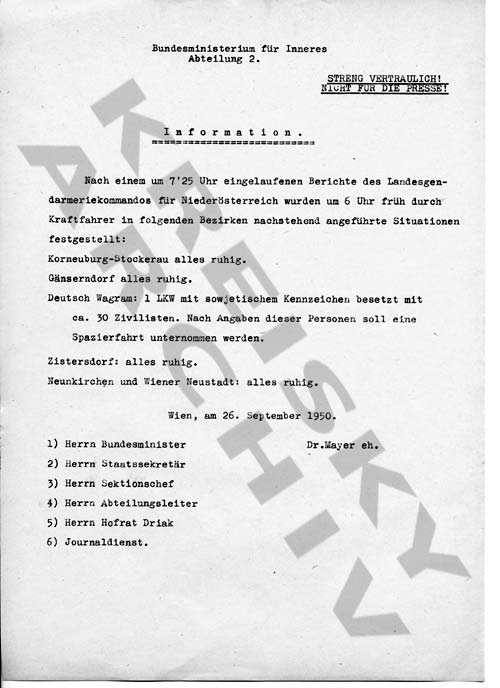 Information des Innenministeriums, Lage in Niederösterreich, September 1950 