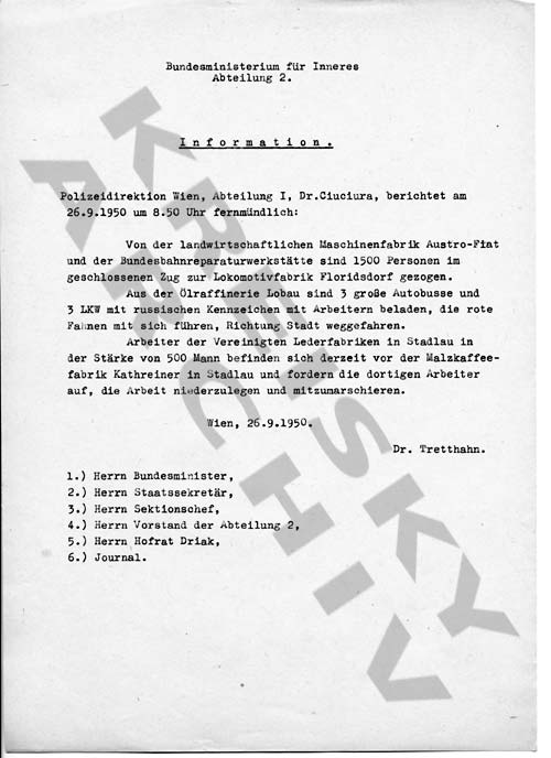 Polizeibericht zur Lage in Wien, September 1950