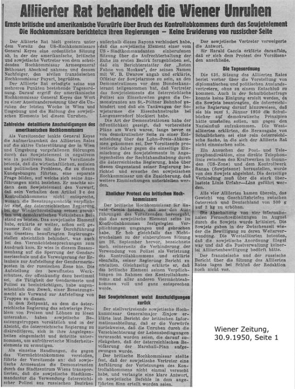 Wiener Zeitung, 30.9.1950, Seite 1