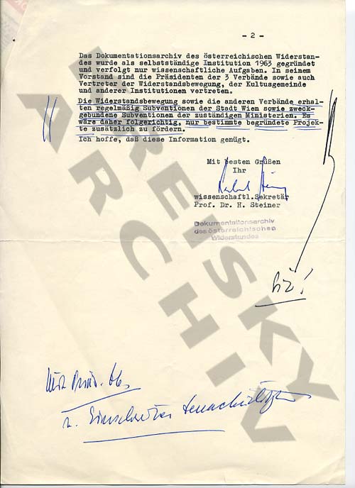 Brief DÖW an Bundeskanzler Bruno Kreisky. Enthält Beschreibung verschiedener Widerstandsorganisationen, 1977.