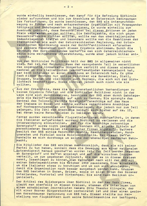 Bericht an BM Bruno Kreisky über die Südtiroler Untergrundbewegung, 8. September 1959.