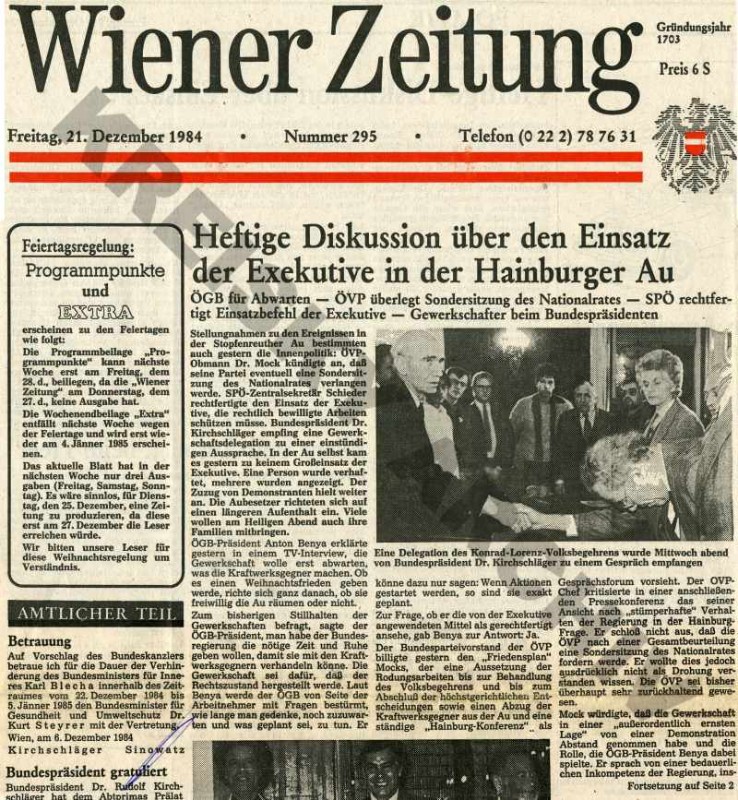 Wiener Zeitung am 21. 12. 1984