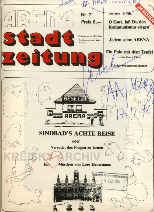 Titelblatt einer Ausgabe der Arenazeitung, erschienen nach dem Ende der Besetzung im Dezember 1976.